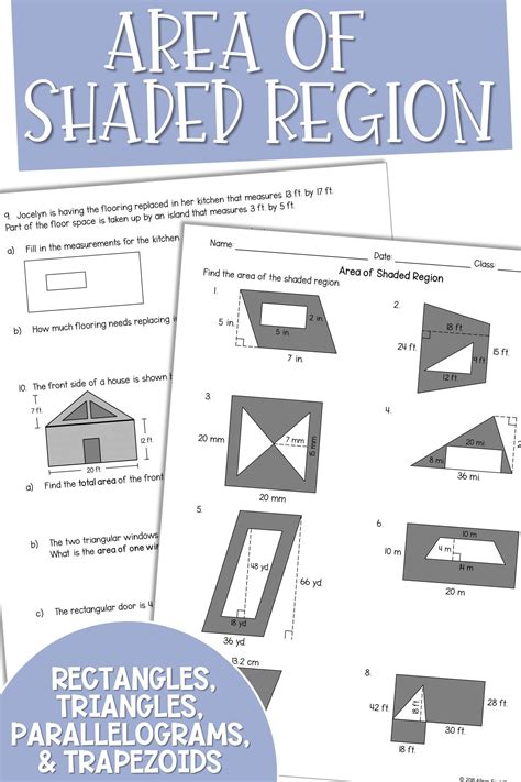 area of shaded region worksheet grade 6